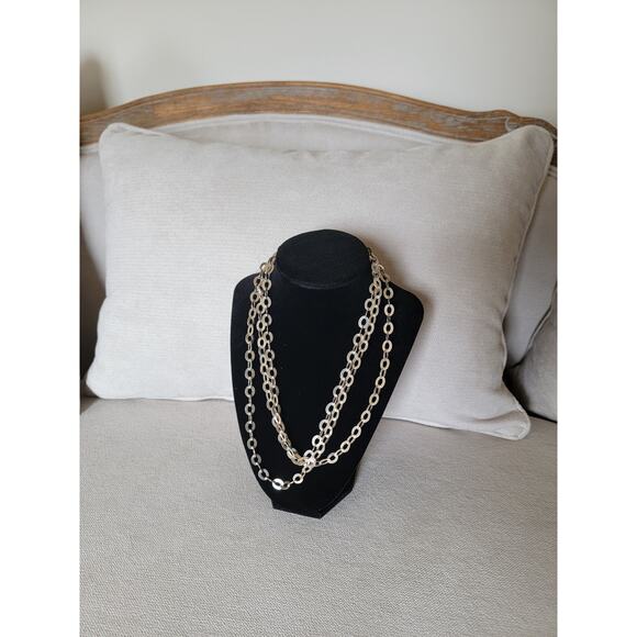 Estate Sterling Silver Layered Disc Link Necklace - 925 Stamped, 30" - Picture 2 of 5